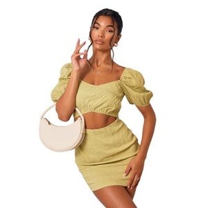 PrettyLittleThink Cut Out Puff Sleeve Mini Dress 8 Green
